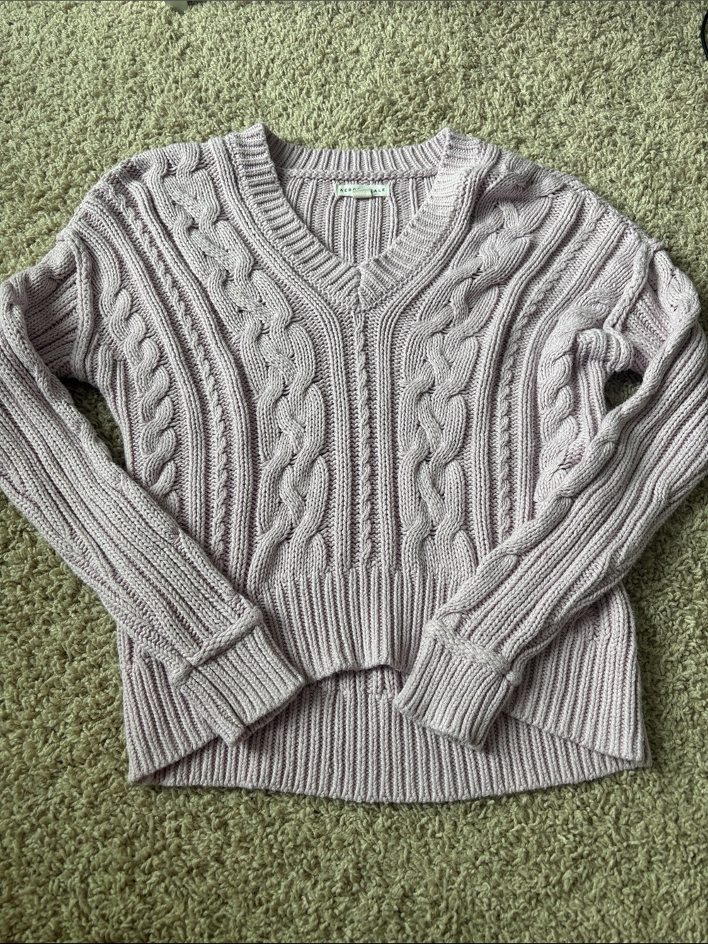 Aeropostale Cable-Knit V-Neck Sweater - Light Lavender